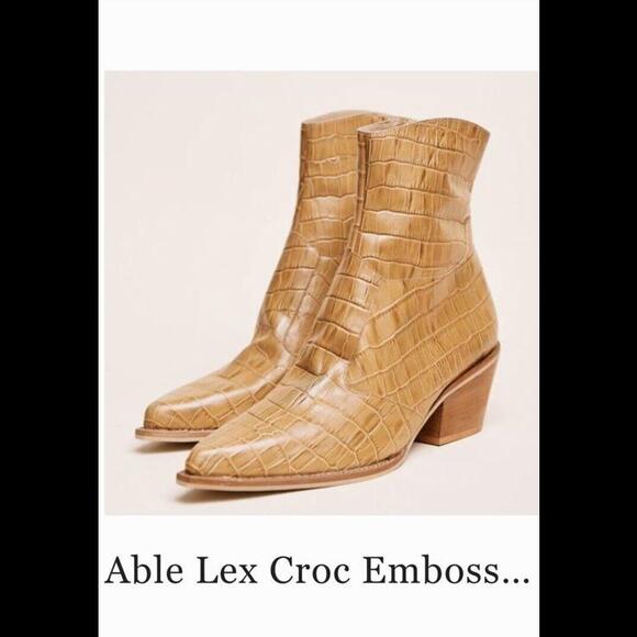 Able Women's Shoes  Leather Croco Embossed Ankle Boots New - Picture 3 of 8